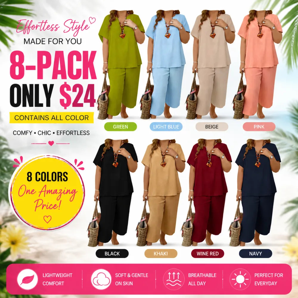 Women's Soft & Comfy 2-Piece Set – Loose Fit Top & Wide Leg Pants for Everyday Wear